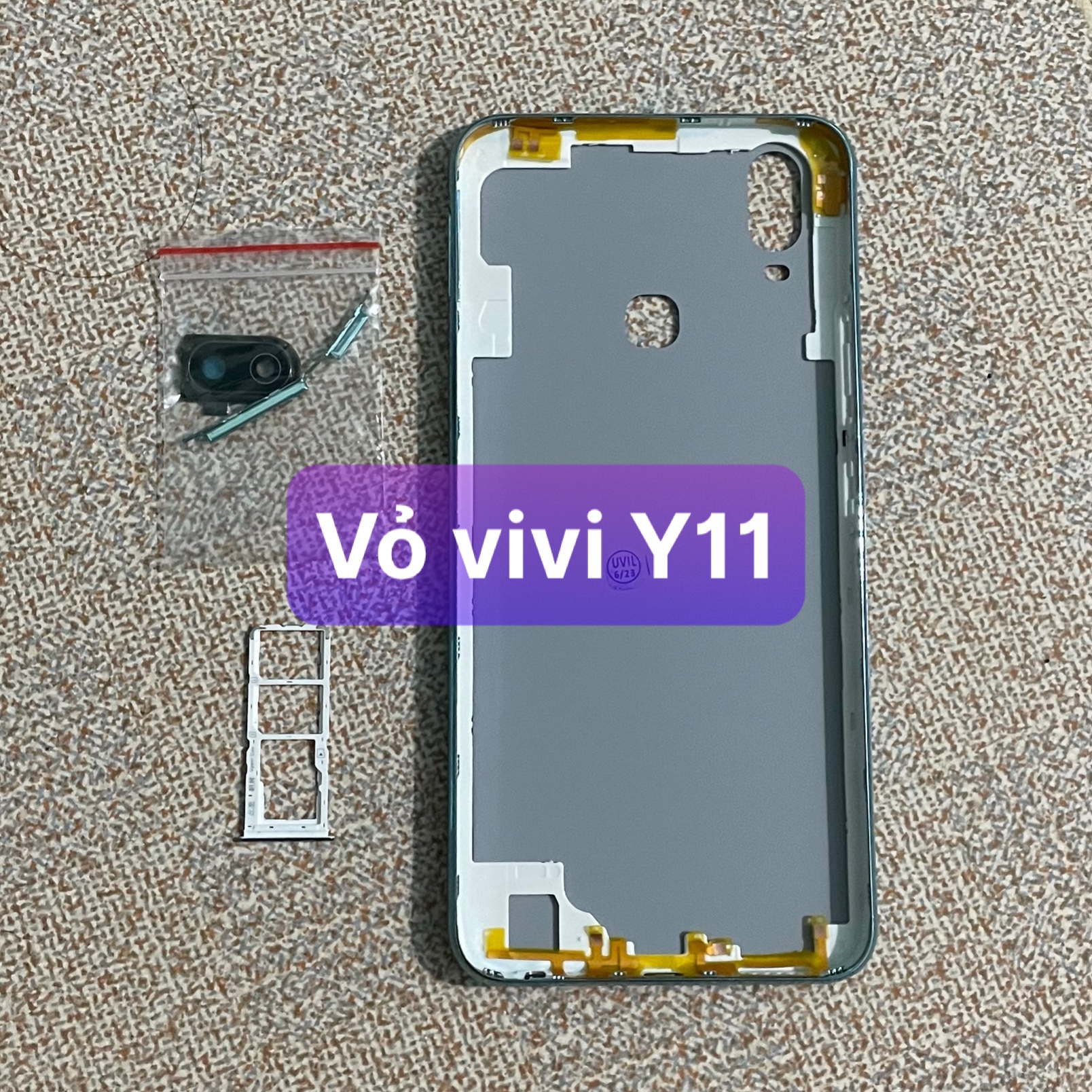 lưng vỏ vivo Y11 ,kèm khay sim,phím,kính camera,ko xương
