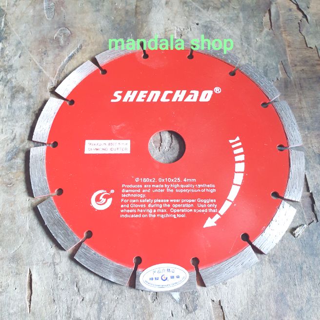Lưỡi cắt đá D 180mmSHENCHAO 14 răng, dày 2mm, lỗ 25.4mm có kèm 2 long đền đệm thành 22mm, 20mm