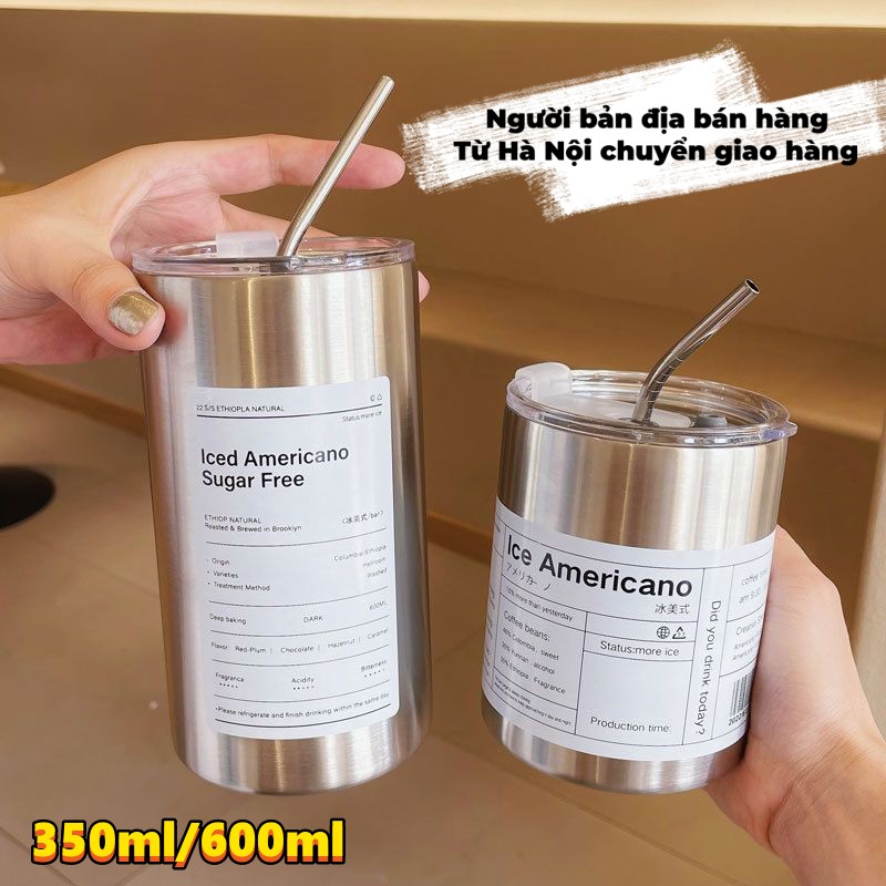 Cốc Uống Nước Giữ Nhiệt 350/600ML Mini Ly Giữ Nhiệt Inox 304 Có Ống Hút Ly Uống Coffee Hiệu Suất 6-8 Tiếng