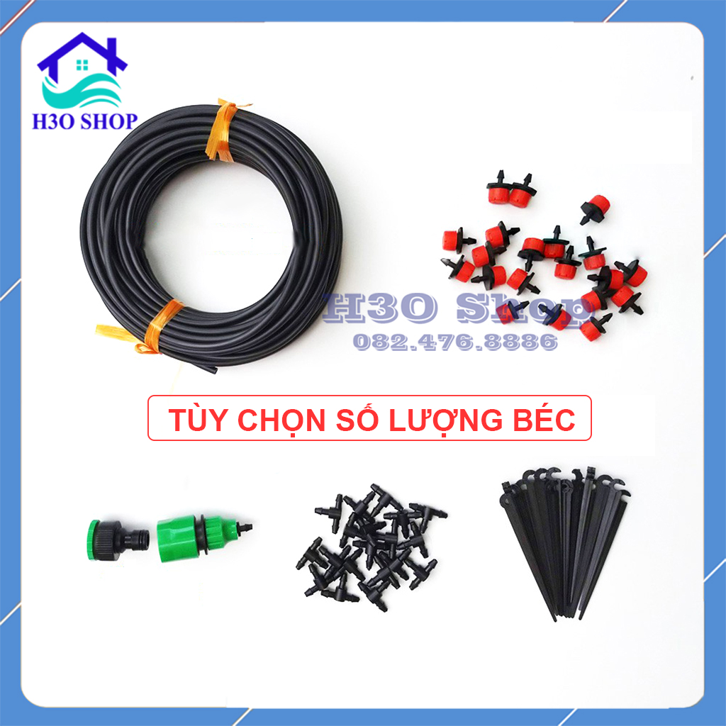 Trọn bộ béc tưới nhỏ giọt 8 tia điều chỉnh được lưu lượng và bán kính tưới, que cắm rời (tùy chọn số lượng béc và dây)
