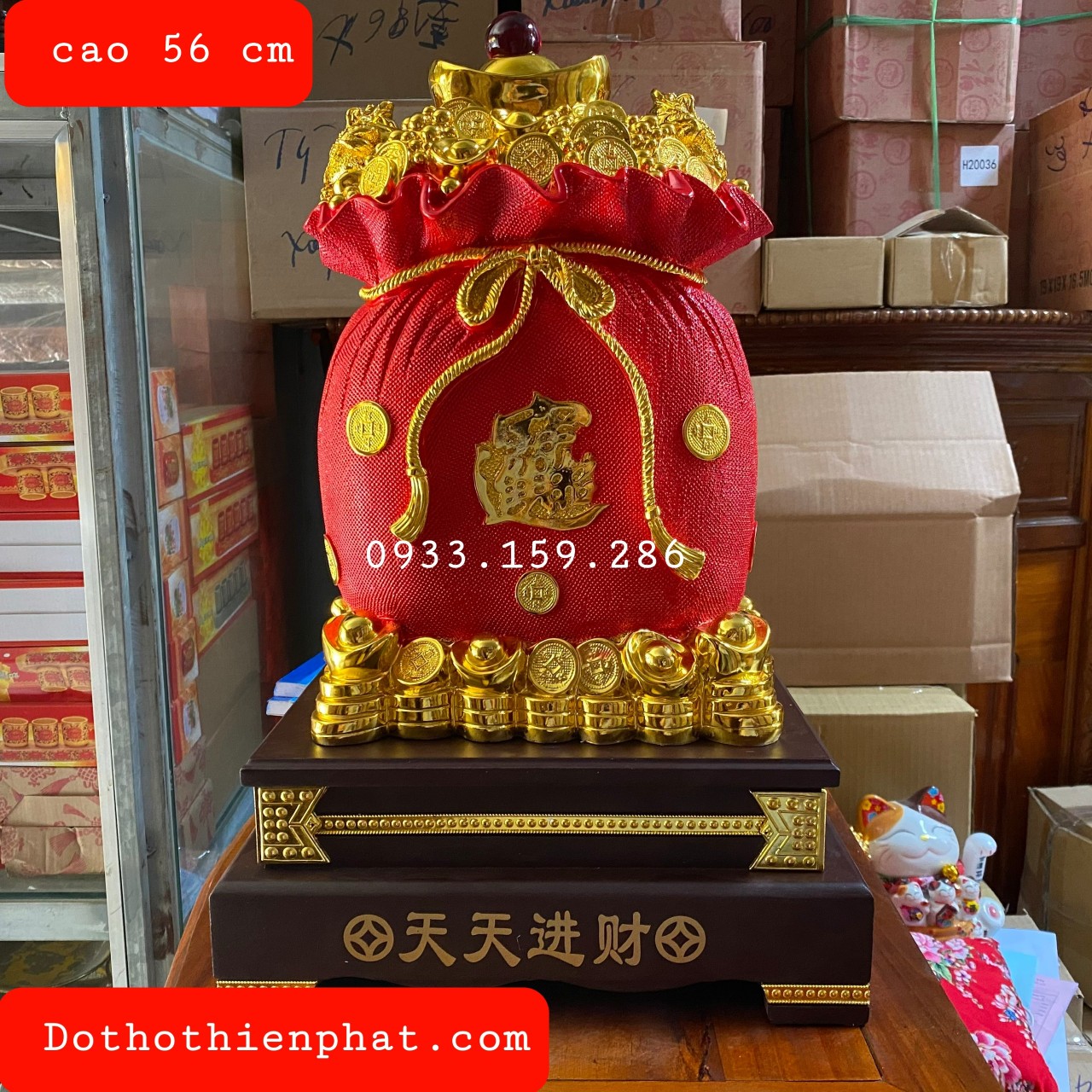 Túi vàng Kim Bảo Tài Lộc phong thủy cao 56cm màu đỏ loại 1 rất đẹp
