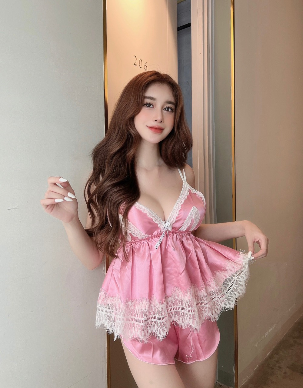 Set bộ ngủ sexy phi lụa phối ren <58kg