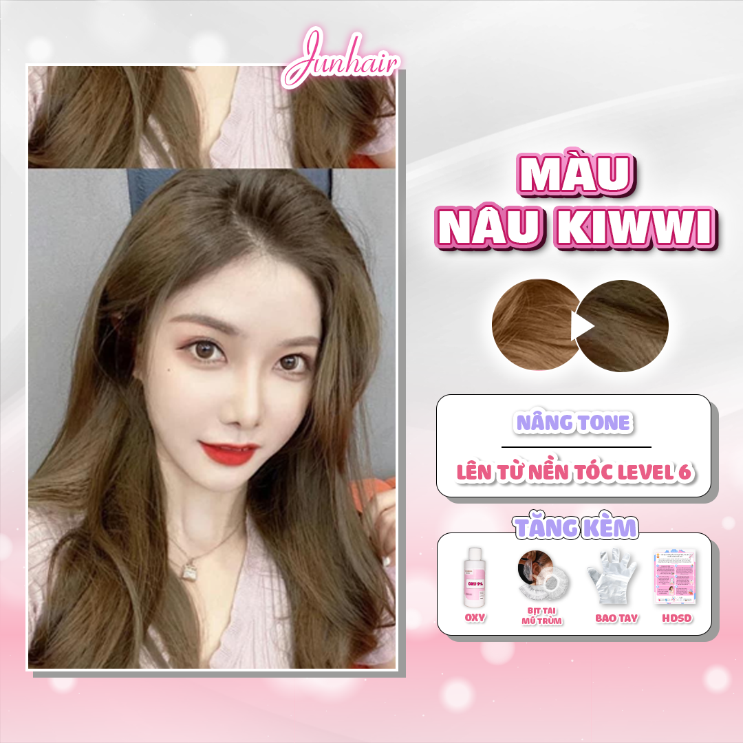 Brown hair dye, Kiwwi Brown hair dye, JunHair Tone Lift, comes with oxygen booster, hood and earplugs.