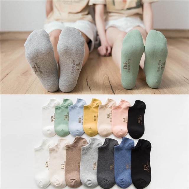 Sét 7 đôi tất vớ tuần - 7 ngày kèm túi cho nam nữ, tất 7 ngày cổ ngắn cotton khử mùi