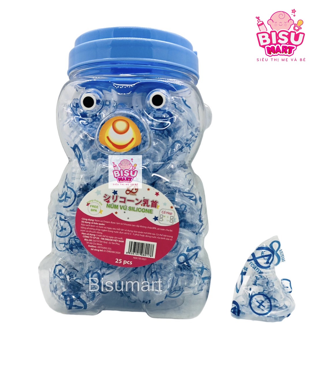 Núm vú silicon siêu mềm cổ hẹp Kichilachi cho bé Size S M L Y