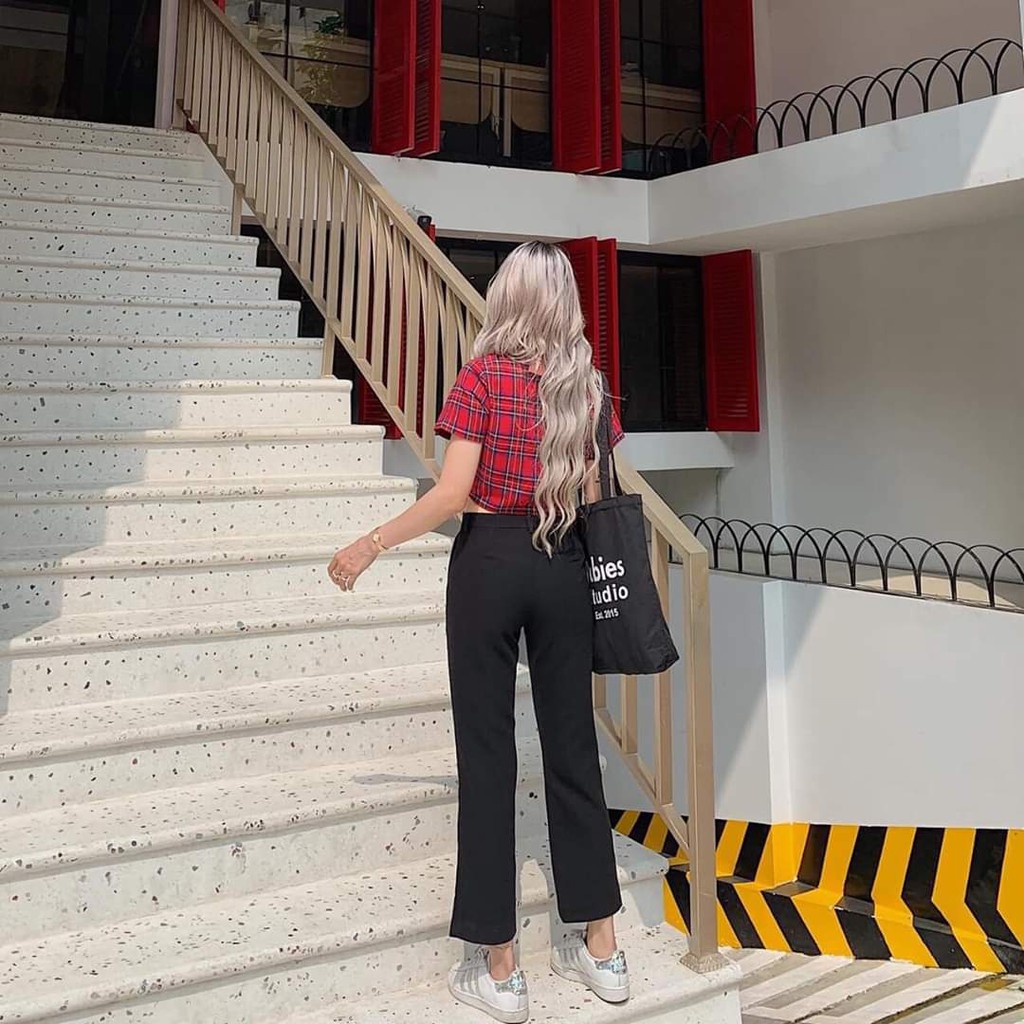 Quần Ống Loe Cạp Cao Xẻ Trước