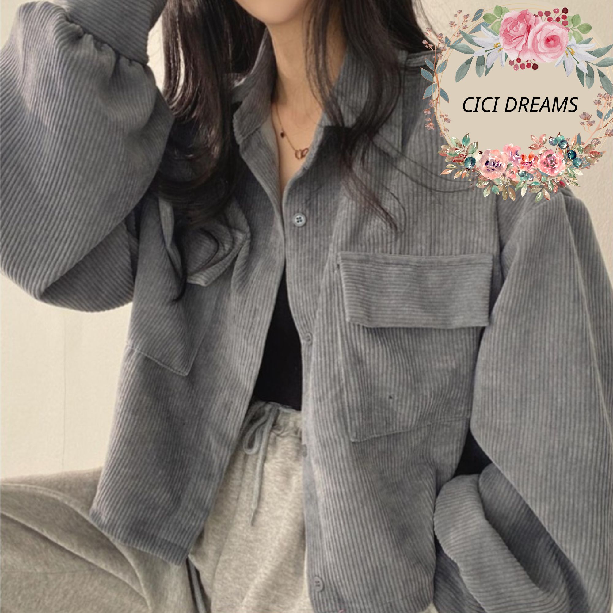 Áo sơ mi dài tay dáng croptop chất nhung tăm , áo sơ mi dáng lửng chất nhung tăm