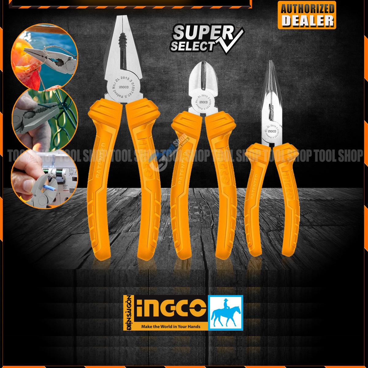 Bộ 3 kìm cắt kìm răng điện kìm nhọn ingco hkps08311