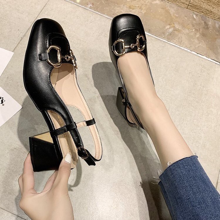 giày cao gót nữ mũi búp bê 7p hở gót