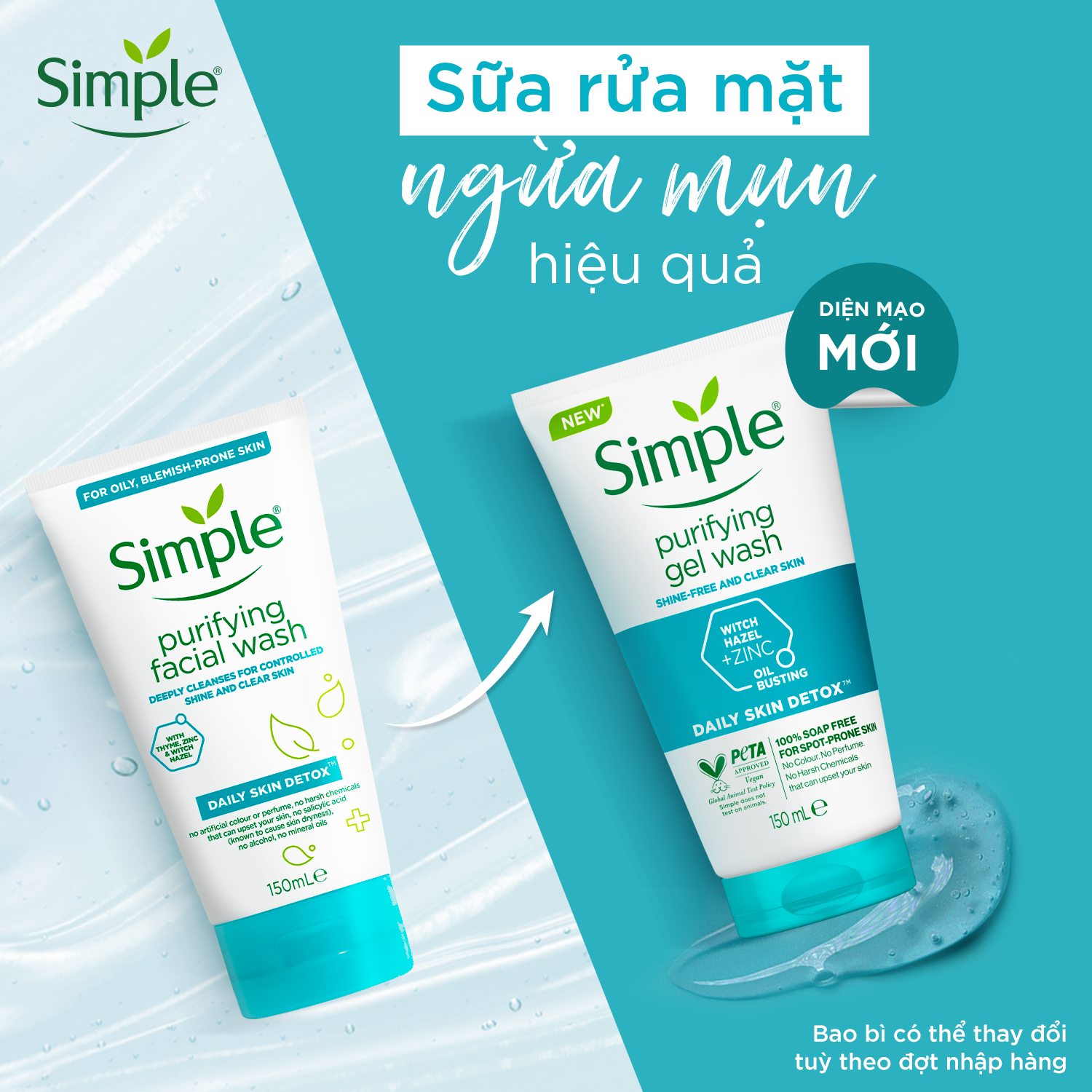Combo 2 Sữa rửa mặt Simple giúp kiềm dầu và ngừa mụn hiệu quả - cho da dầu mụn 150ml/chai