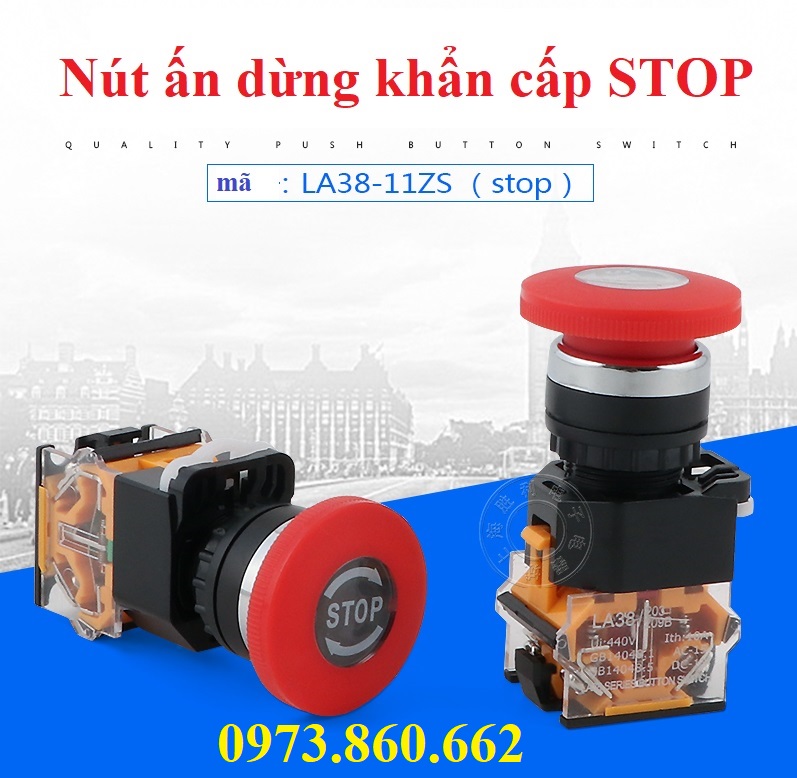 Nút ấn dừng khẩn cấp LA38-11ZS, Nút ấn khẩn cấp Emergency STOP phi 22mm
