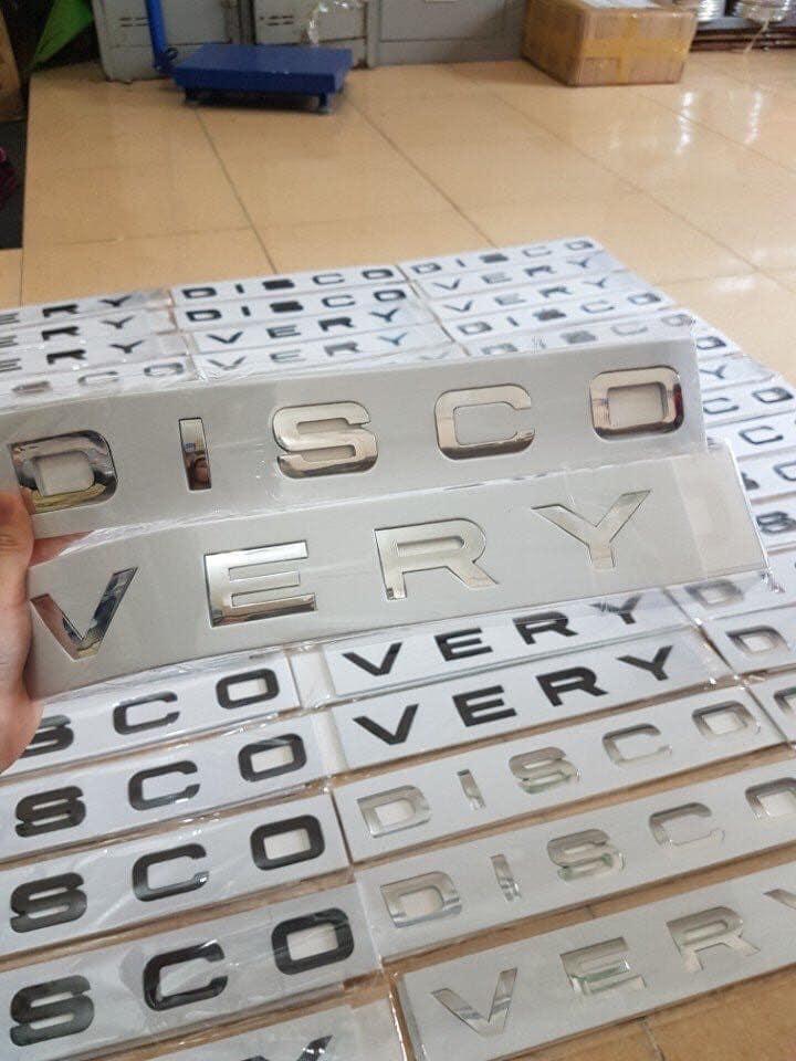 Tem dán oto chữ Discovery 3D nổi mạ bạc