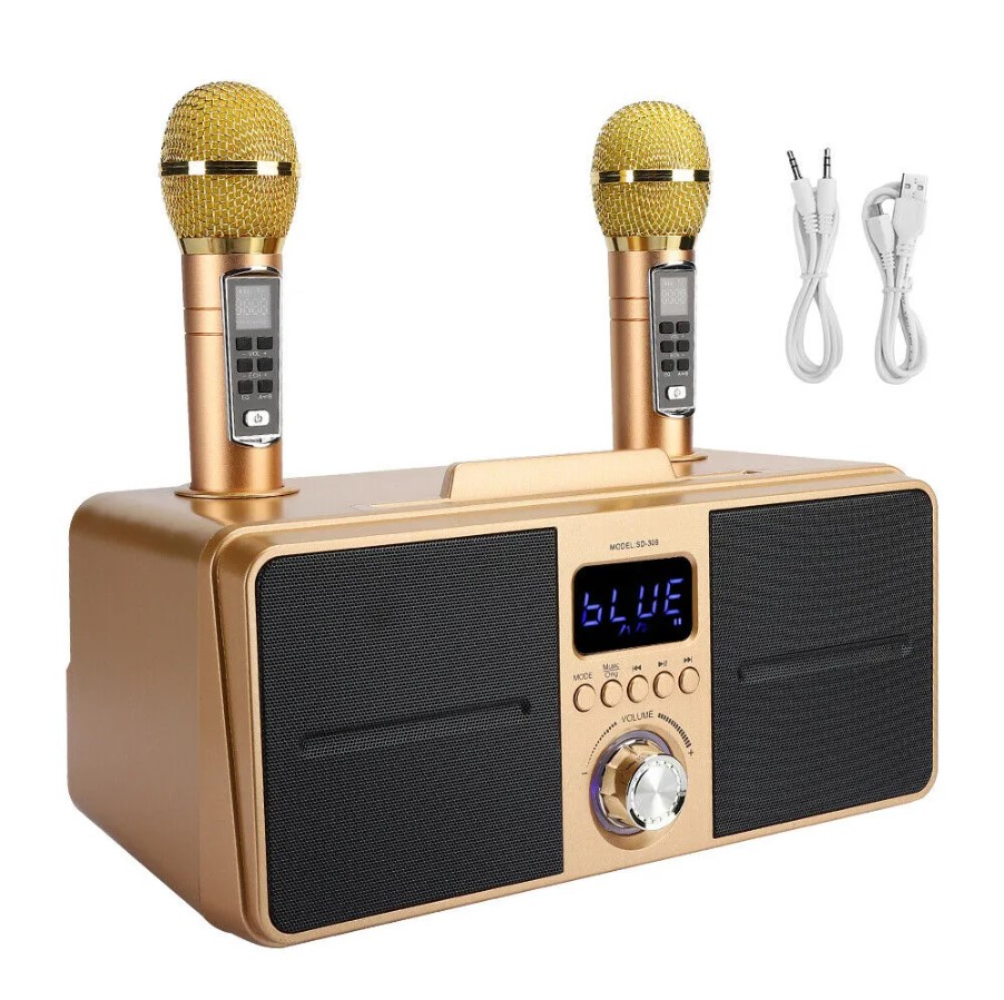 Loa Kèm Micro karaoke bluetooth SD 309,Tặng kèm 2 micro không dây,Loa siêu trầm Sub Bass Loa di động,thiết kế nhỏ gọn,micro UHF hát nhẹ âm lượng cực hay trong trẻo,