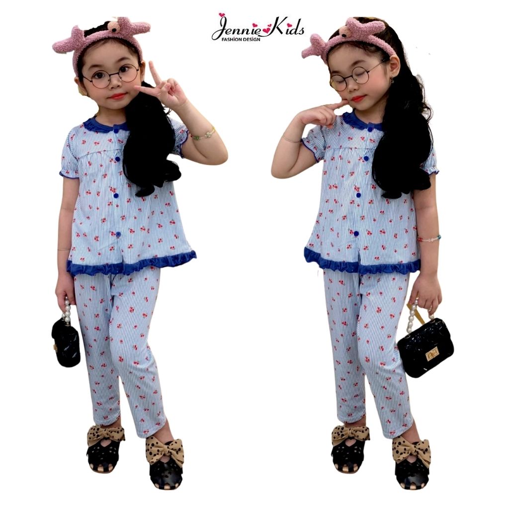 Đồ bộ bé gái, bộ bé gái dài cổ bèo cute thun cotton VNXK Jennie kids J465