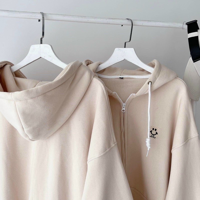 Áo khoác thun nỉ áo hoodie dây kéo from rộng nón 2 lớp chống nắng thêu logo cười cực đẹp