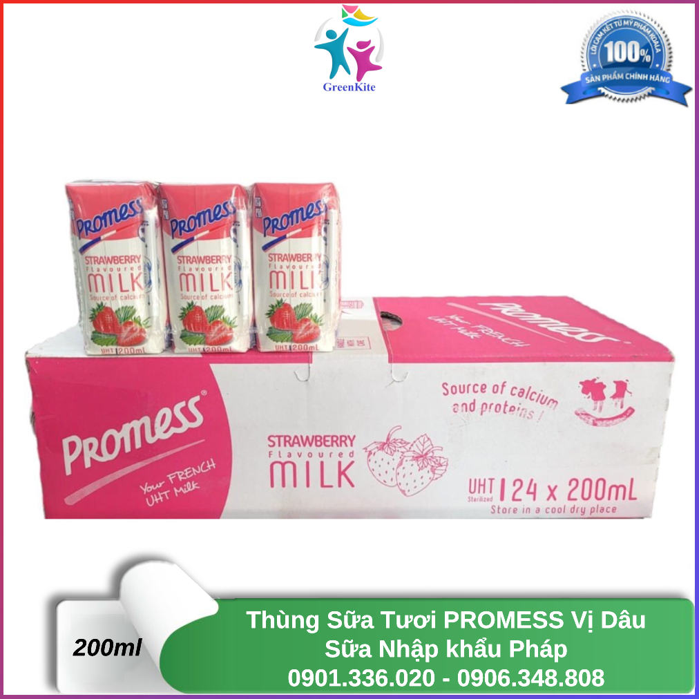 Sữa Tươi Promess Dâu 200ml - Sữa Promess Strawberry Nhập Khẩu Pháp
