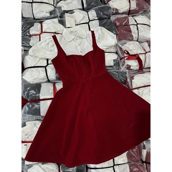 Váy Nhung Phối Cổ Dáng Sơ Mi Có BIGSIZE_Haxuanstore
