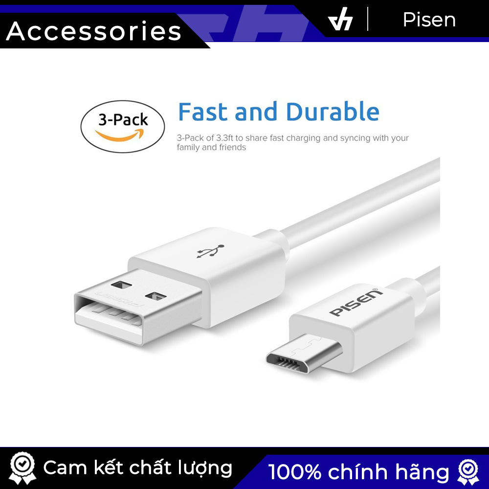 Cáp sạc chính hãng Pisen cổng MicroUSB