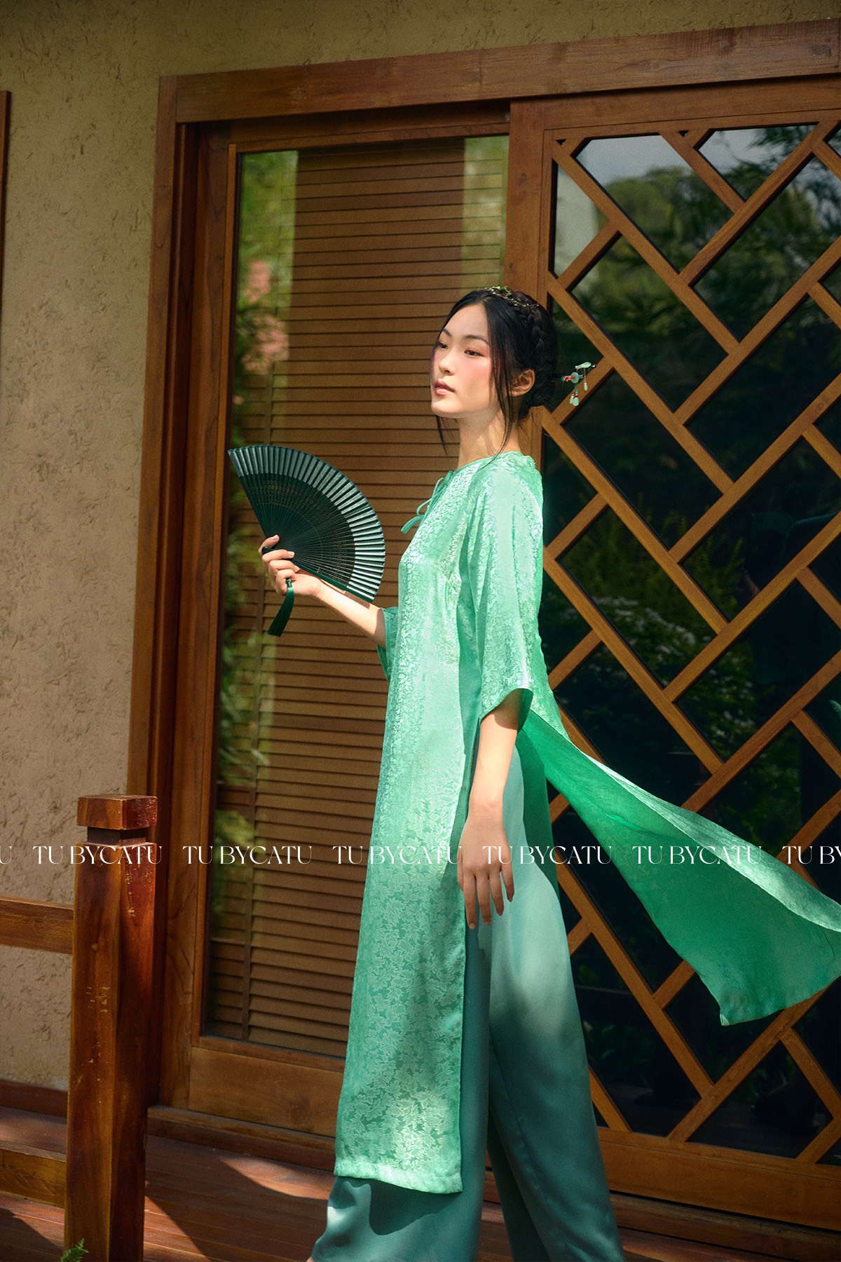 TUBYCATU | Áo Dài Gấm Lục Lam (KHÔNG KÈM QUẦN)