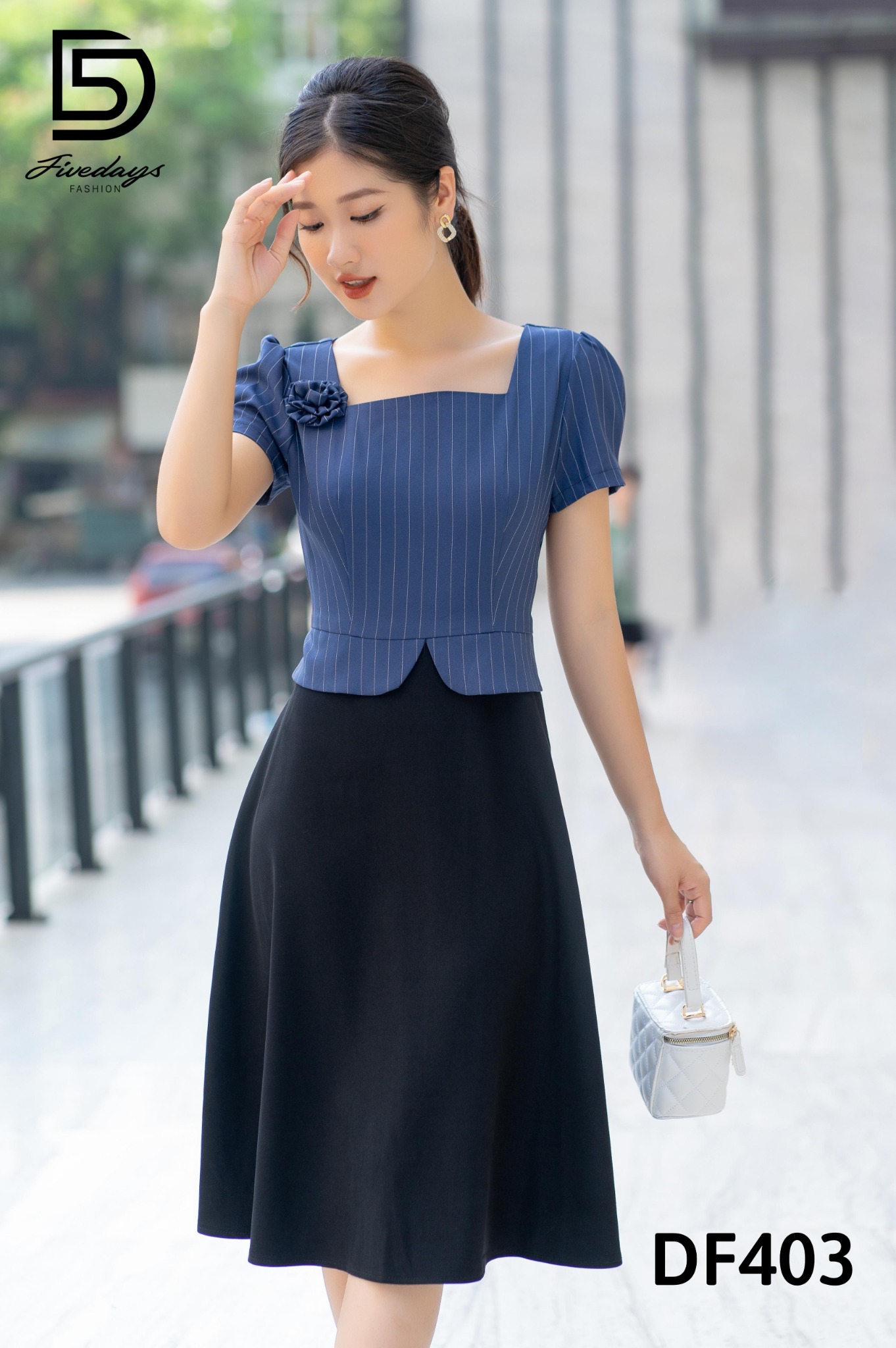 Fivedays - Đầm Peplum xoè kẻ