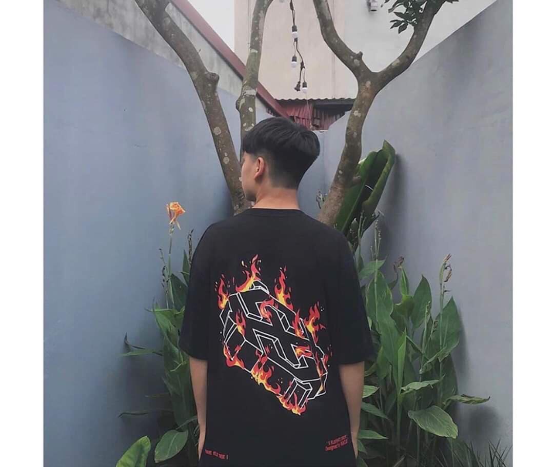 ÁO THUN TAY LỠ UNISEX FROM RỘNG HÌNH NGỌN LỬA ( Freesize dưới 70 kg mặc vừa )