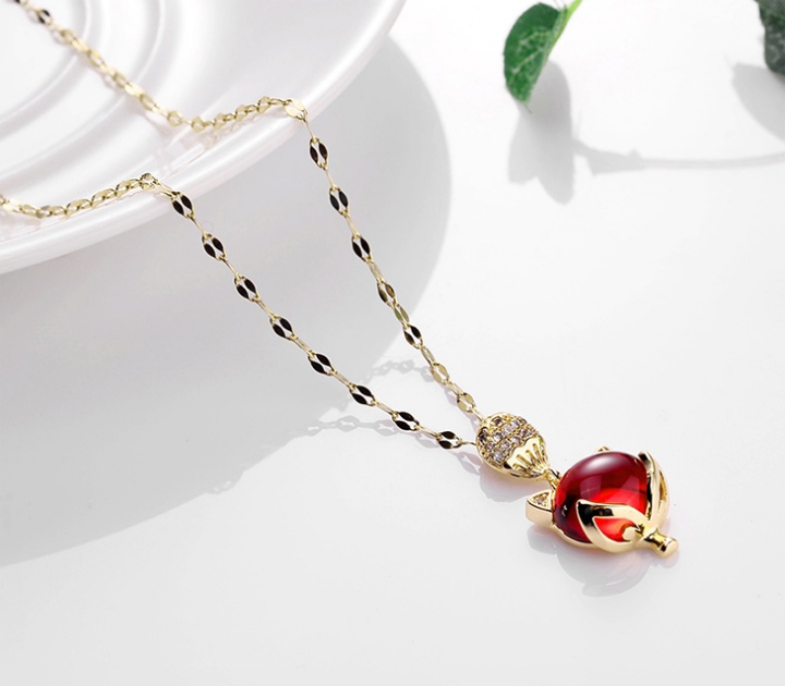 Dây chuyền  con hồ ly đá ruby đính đá lấp lánh mạ vàng