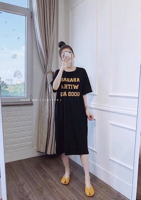 Váy Suông Xoắn Lưng in Chữ