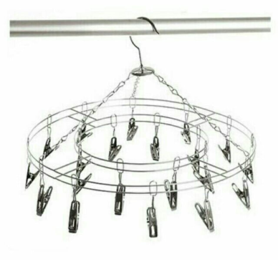 Móc chùm inox phơi đồ cho bé, loại tròn to 20 kẹp cứng cáp