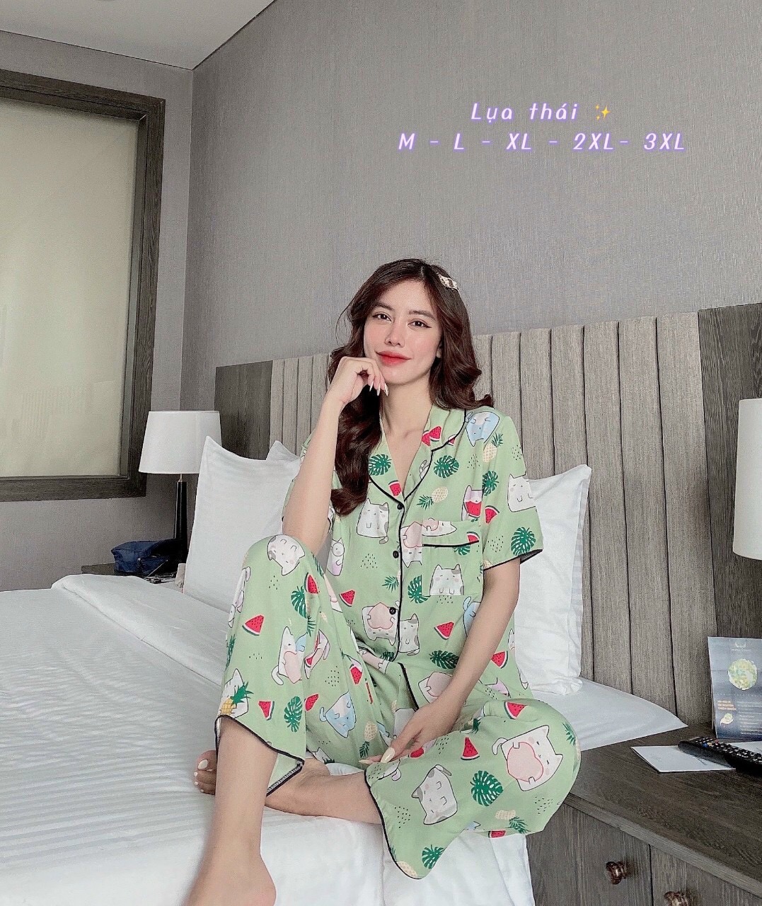 BỘ ĐỒ BỘ PIJAMA LỤA THÁI IN HOẠ TIẾT - M-L ( 45-58 KG)