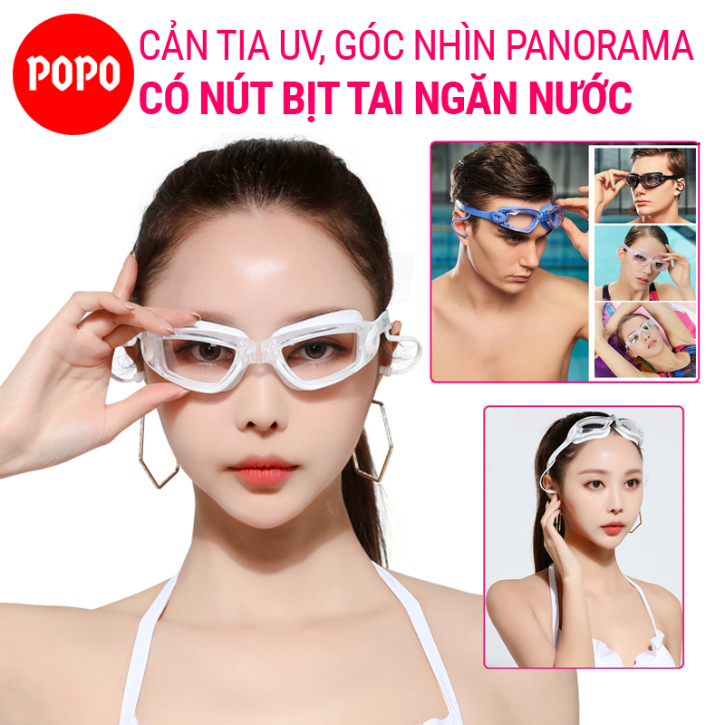 Kính bơi thể thao POPO 1940 mắt kính bơi chuyên nghiệp có gắn 2 nút bịt tai ngăn nước, chống tia UV, hạn chế sương mờ kiểu dáng thời trang