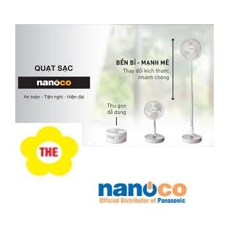 [HCM]QUẠT SẠC ĐIỆN NFF1617W- NANOCO (màu Trắng) NFF 1617 W
