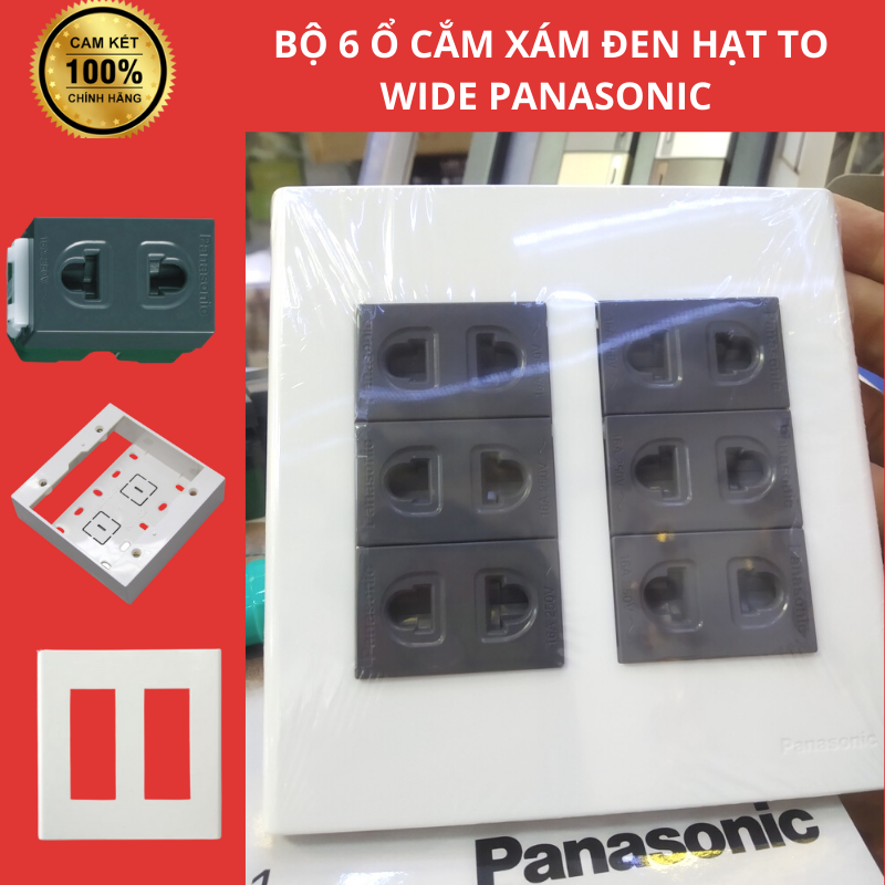 Bộ 6 ổ cắm xám đen hạt to Wide Panasonic