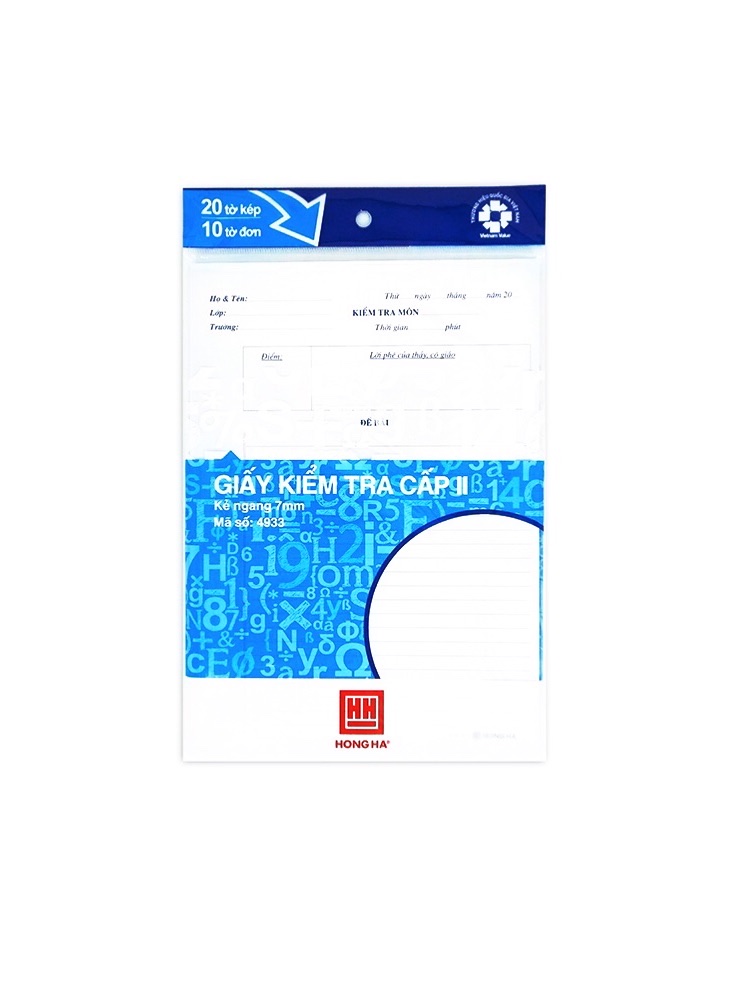Giấy kiểm tra kẻ ngang hồng hà - 20 tờ kép + 10 tờ đơn
