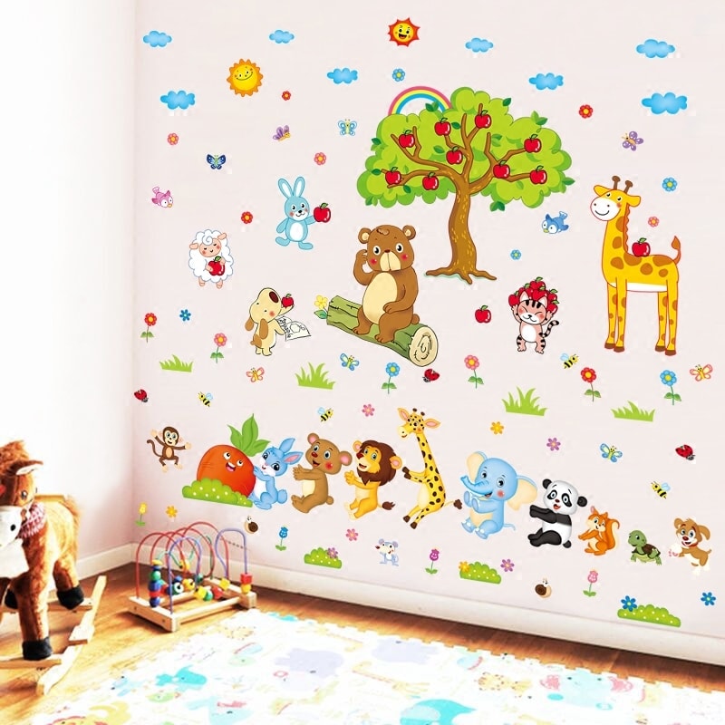 [HCM]DECAL DÁN TƯỜNG VƯỜN THÚ CÂY TÁO VÀ ĐOÀN KẾT