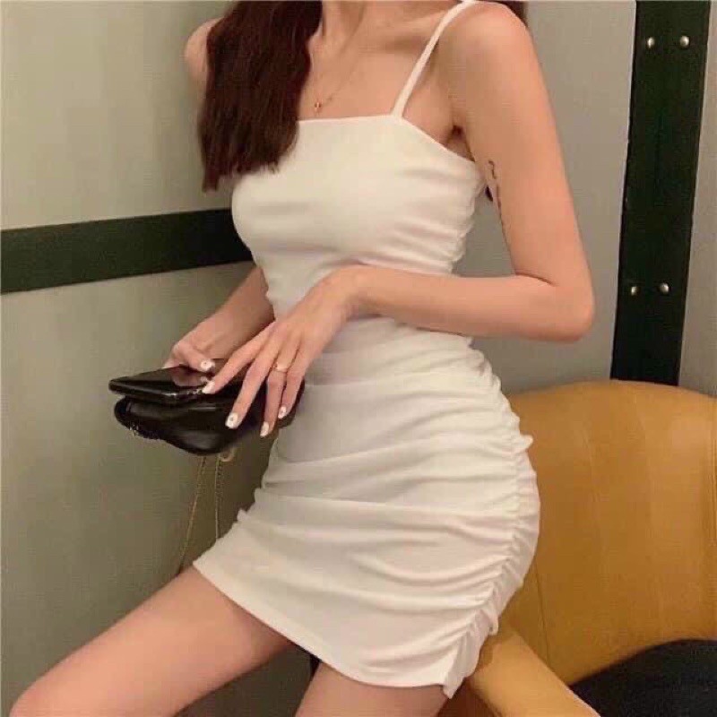 [HCM] Đầm Hai Dây Nhún Body PC