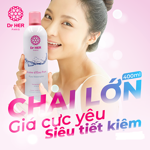 [ Tặng chai 100ml ] Xịt khoáng cấp ẩm làm dịu da Dr HER Paris 400ml