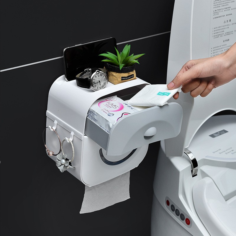 Hộp đựng giấy vệ sinh có móc treo đồ