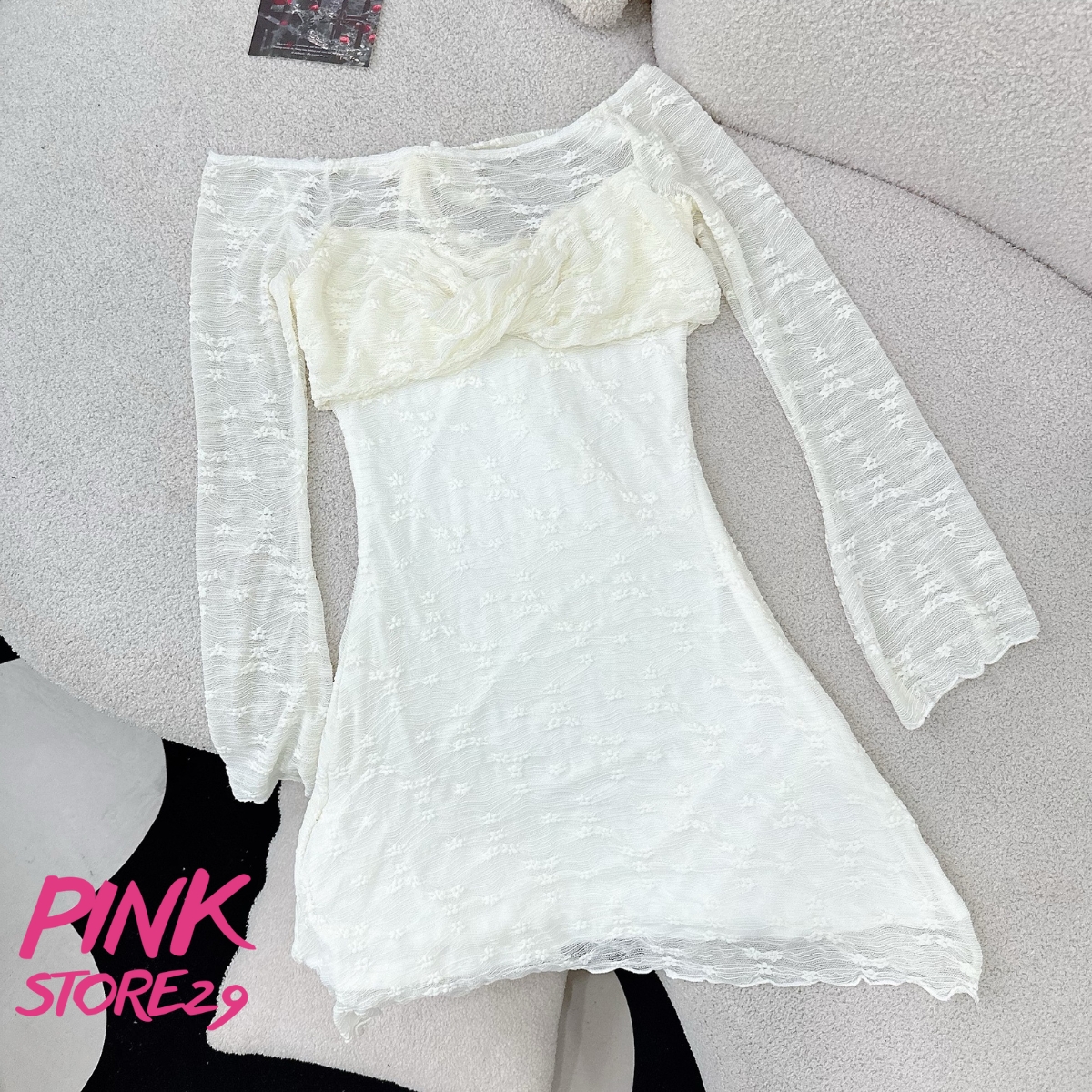 Đầm ren hoa nổi pinkstore29 dáng ôm kiểu chéo ngực d116