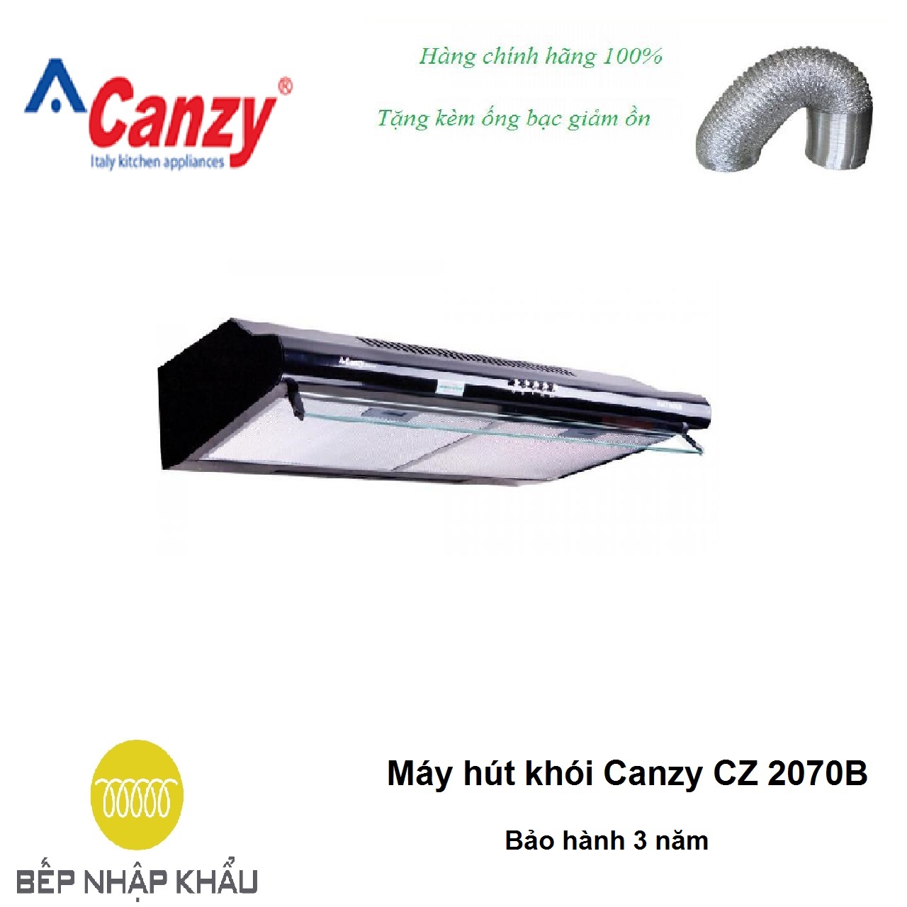 Máy hút khói Canzy CZ 2070B, được thiết kế tinh tế, hiện đại, làm từ chất liệu hợp kim cao cấp, chống va đập, khử mùi tuyệt đối