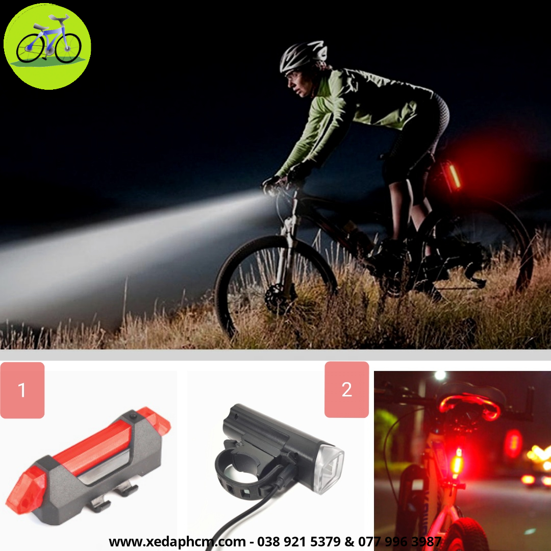 [HCM]Đèn xe đạp LED trước sau siêu sáng sạc USB