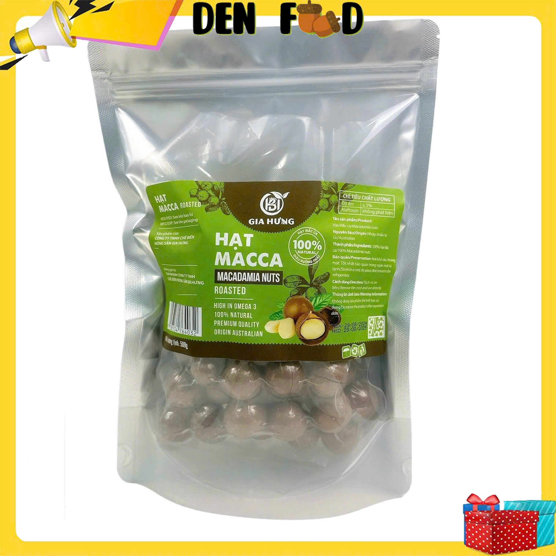 Hạt Mắc Ca Ăn Liền 500g - Hạt Macca - Macadamia Nut - Ăn Vặt Denfood
