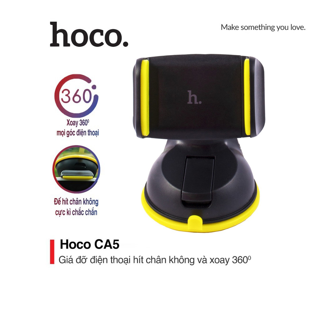 Gía đỡ điện thoại Hoco CA5 xoay 360 độ hít chân không dành cho xe hơi