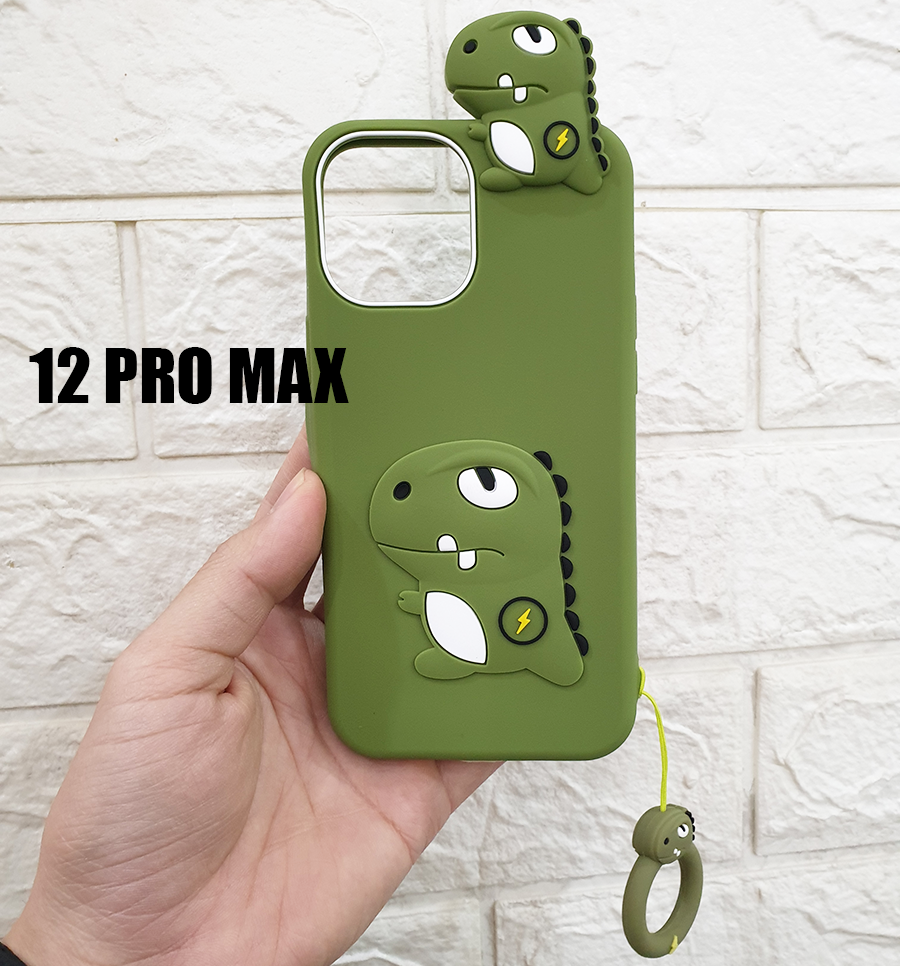Ốp lưng silicon khủng long iPhone 12 Pro Max cao cấp kèm móc treo