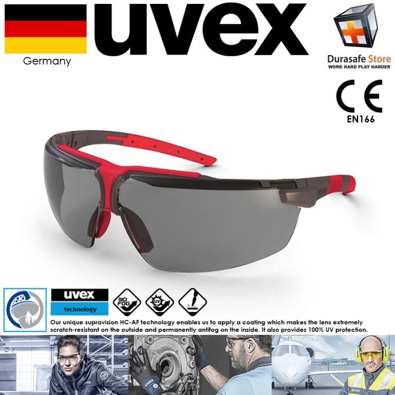 Kính Uvex 9190286 I-3 Safety Glasses Red Frame Grey Supravision HC-AF Len Gọng Đỏ\ Tròng Xám Đen (tặng kèm hộp đựng kính)