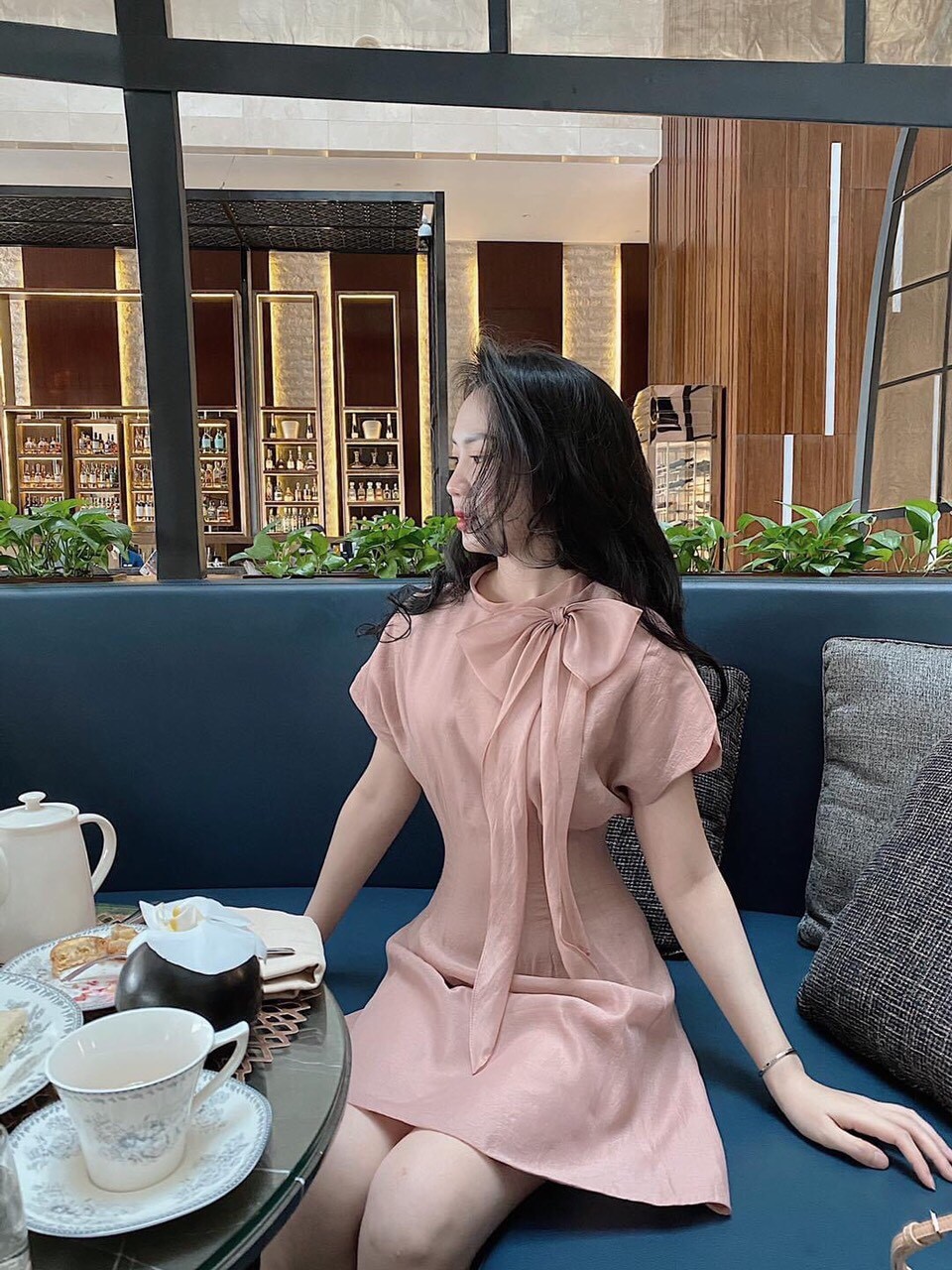 [HCM]Váy thiết kế cổ nơ siêu sang chảnh