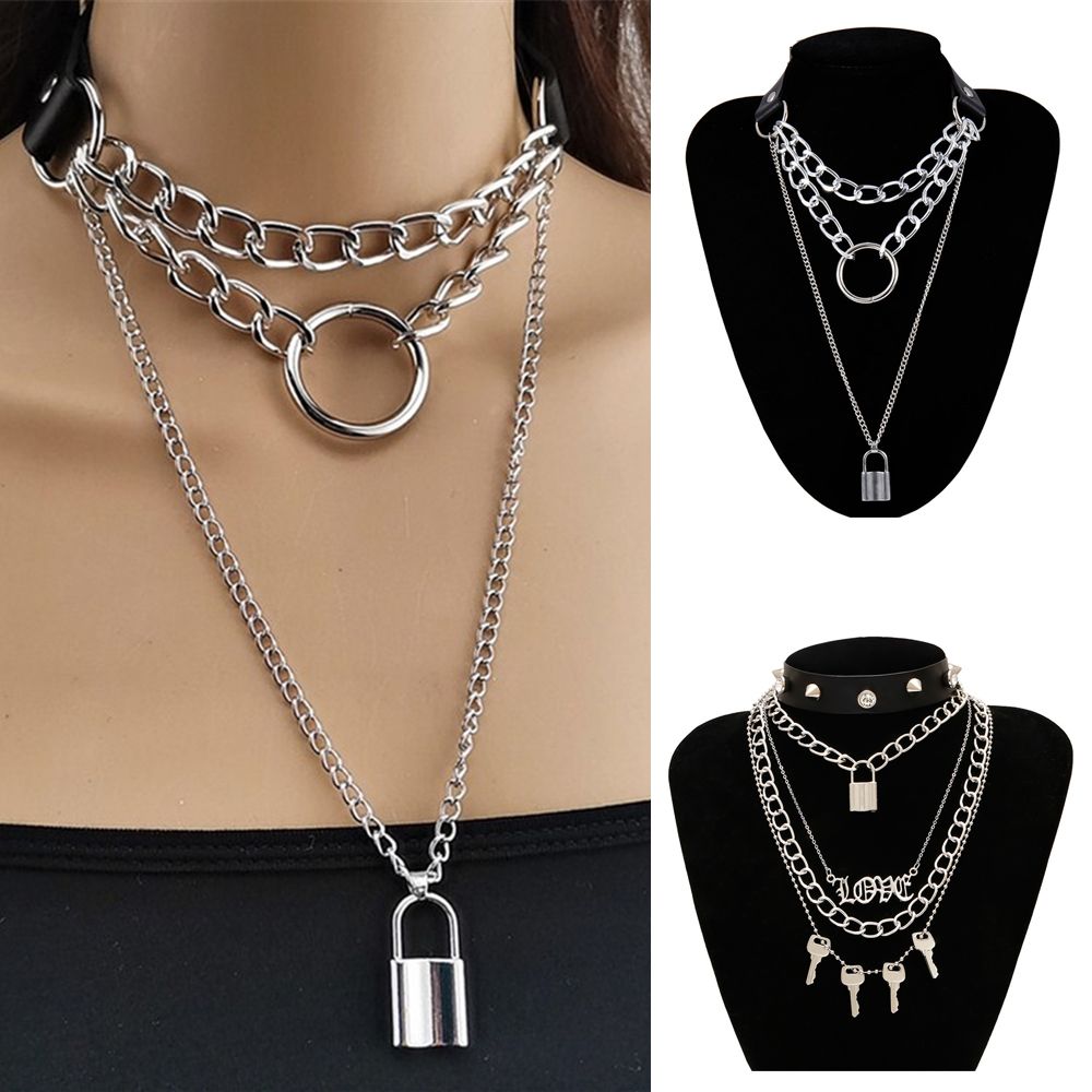 Gothic Hip Hop Women Jewelry stainless steel Padlock Necklace punk