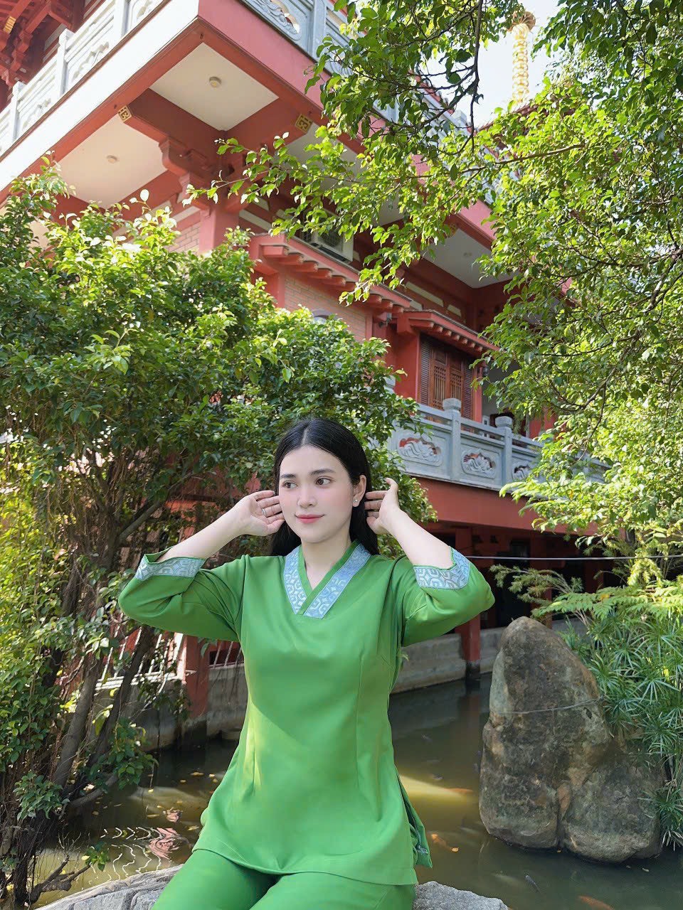 Đồ Lam Đi Chùa # Bộ Lụa Hàn sen 1 nút# Quần Áo Nữ Cao Cấp