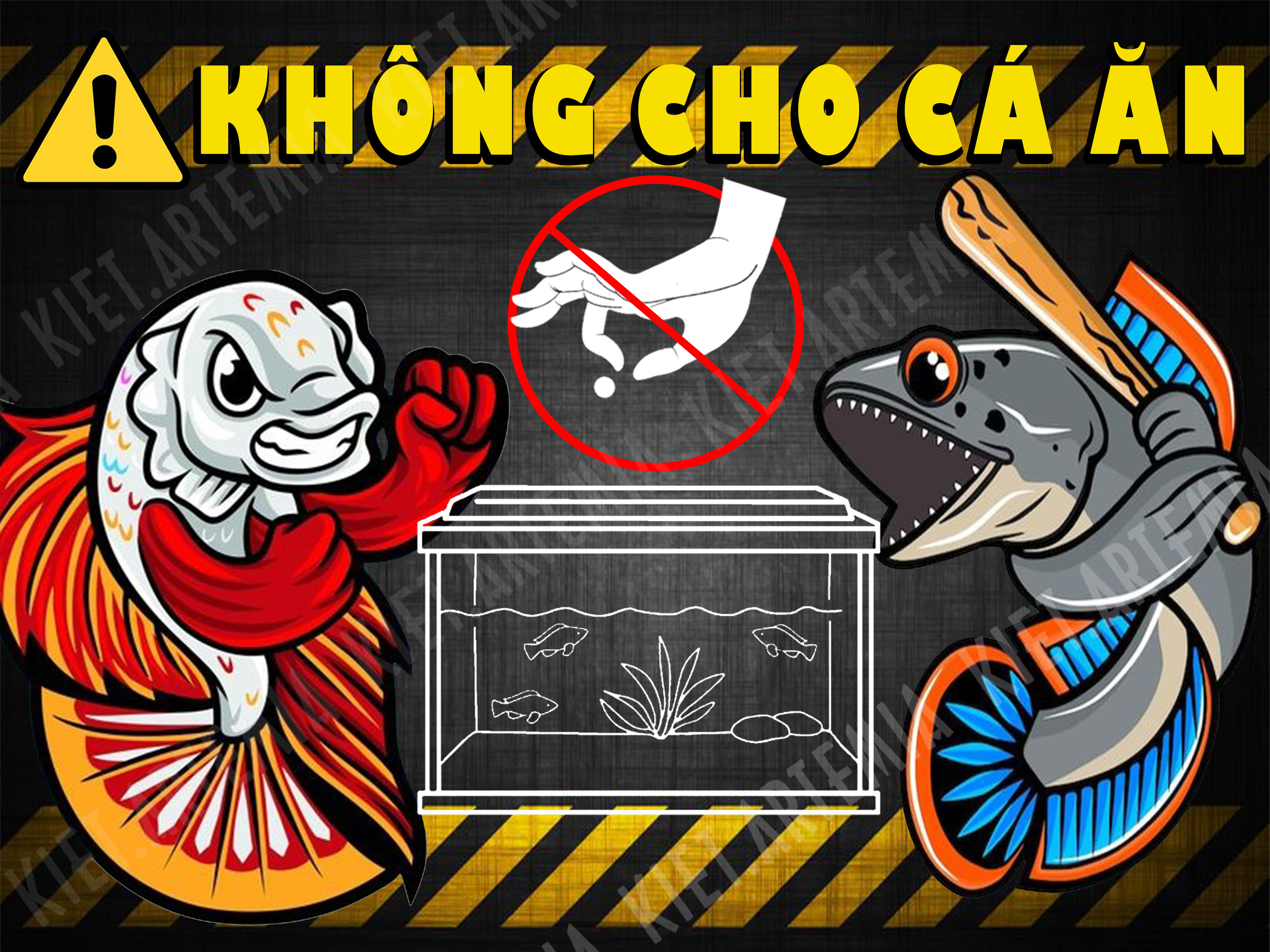 Decal cảnh báo dán hồ cá vui nhộn, trang trí bể cá