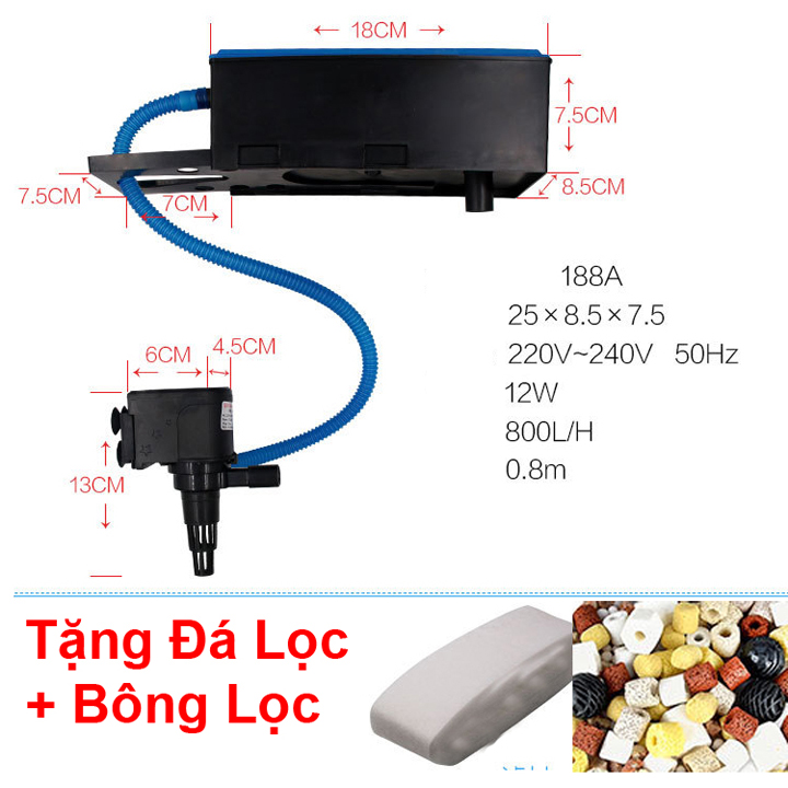 Máy bơm có Máng Lọc và  Kèm Đá lọc, Bông lọc Nước Hồ Cá 10W
