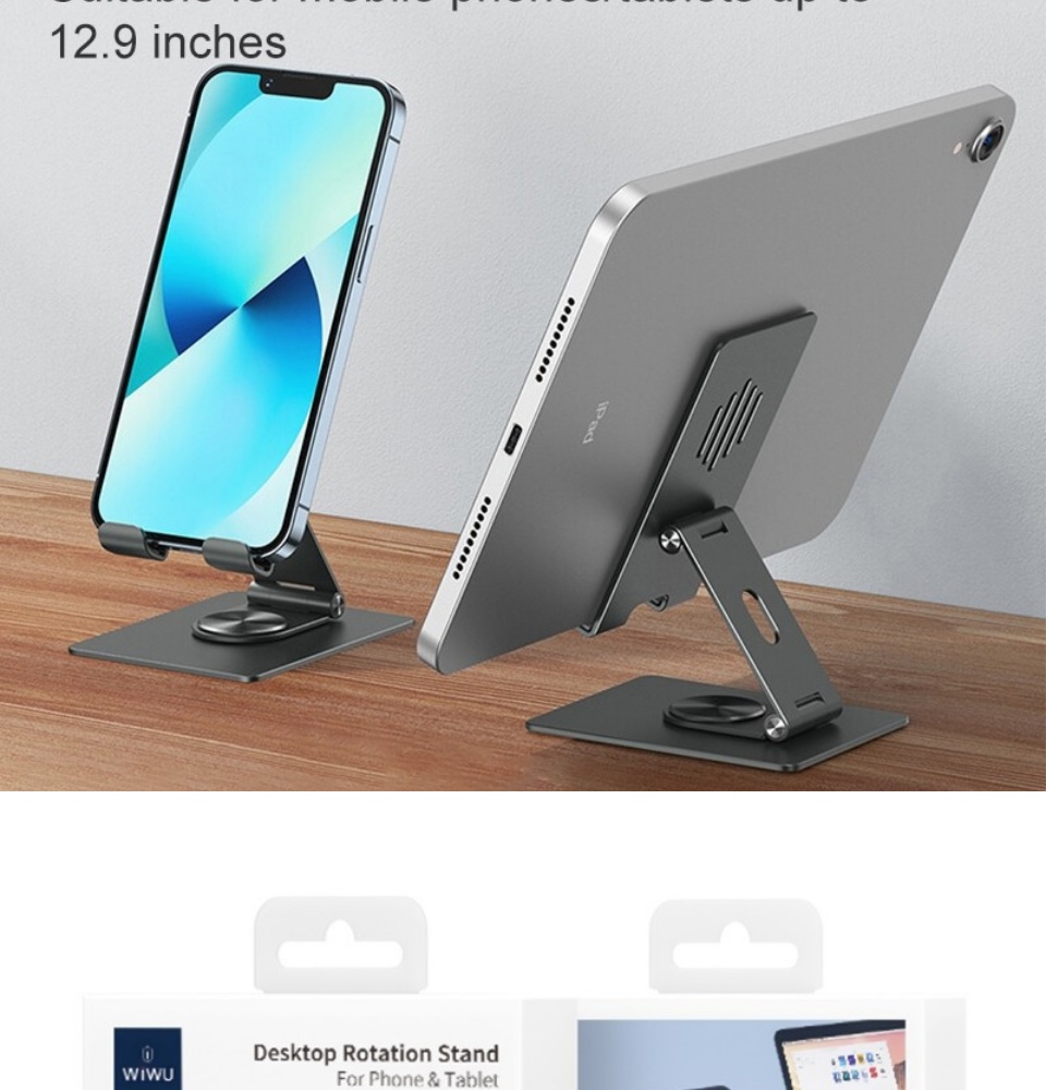 Giá đỡ điện thoại, máy tính bảng gấp gọn xoay 360 độ hợp kim nhôm Wiwu